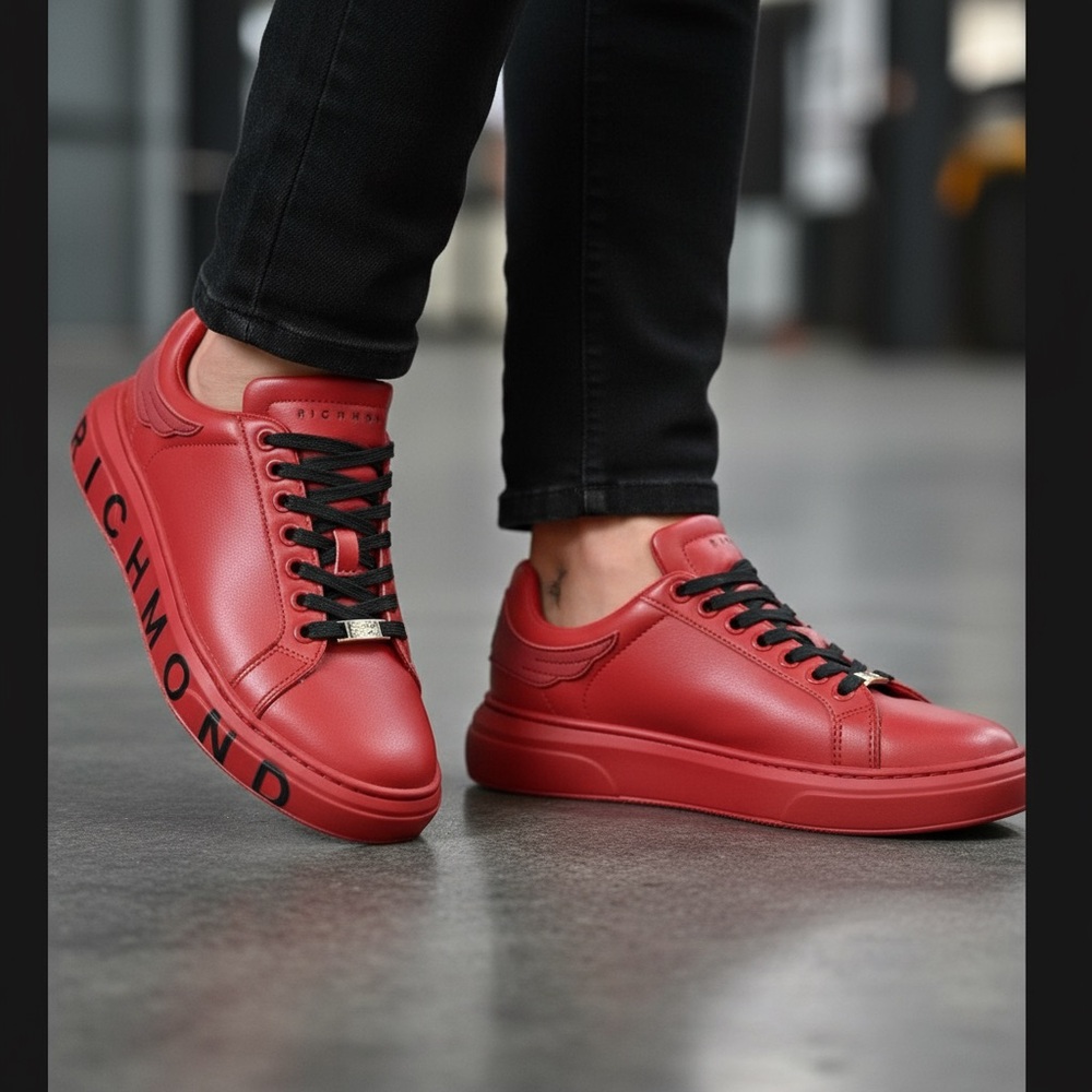 JOHN RICHMOND  Men's Red Leather Chunky Sole Logo Sneakers